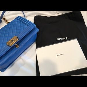 Authentic Chanel blue boy bag